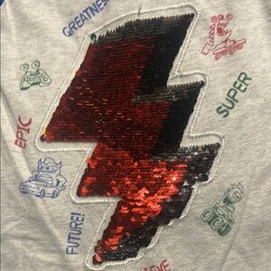 Kids Sequin Lightning Bolt Shirt - Red and Black